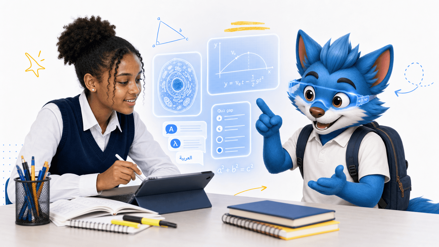Student and Luma using AR learning overlays