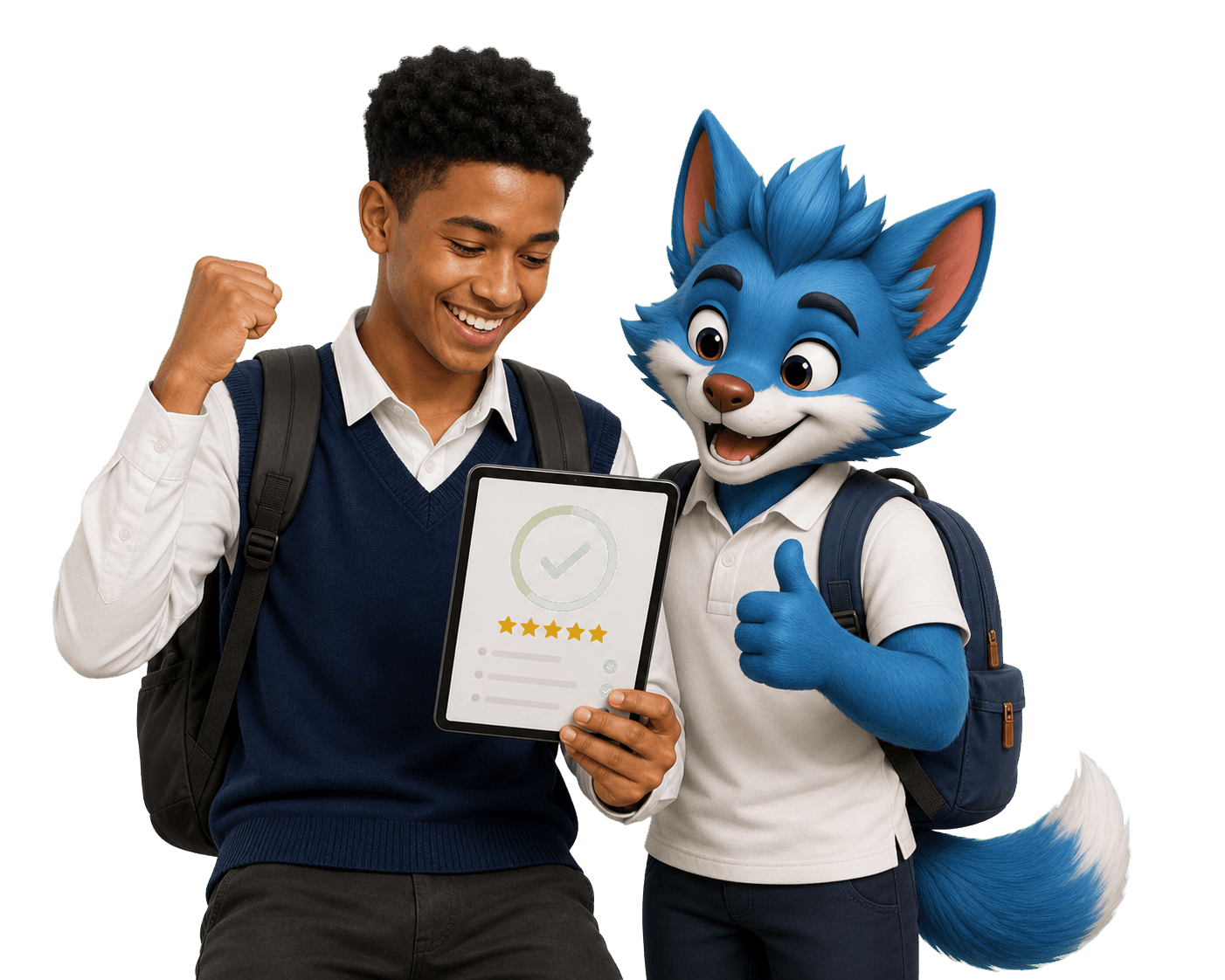 Student celebrating exam progress with Luma