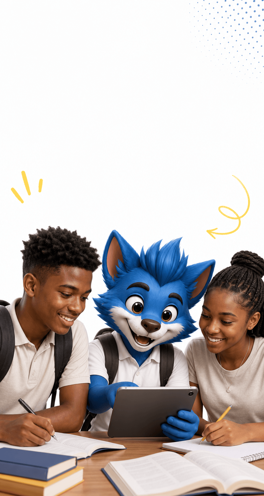 Ethiopian students studying with Luma, the LucyBridge mascot