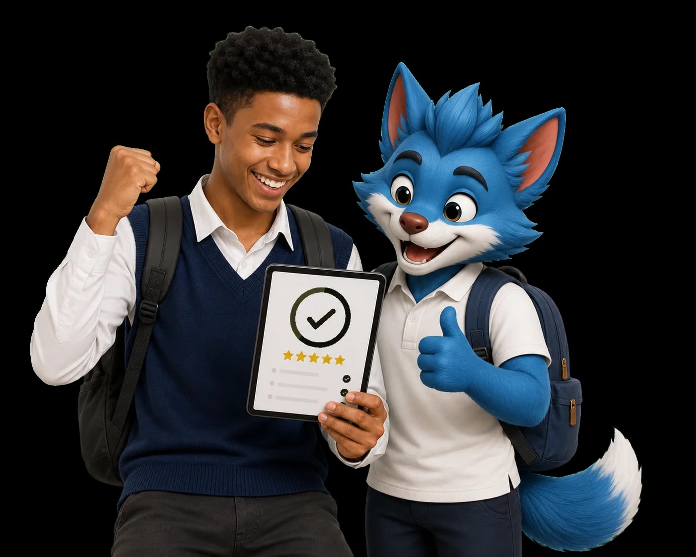 Student celebrating exam progress with Luma