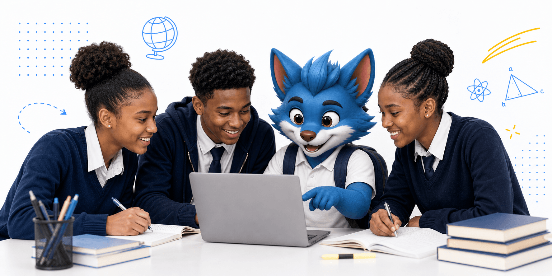 Ethiopian students studying with Luma at a laptop