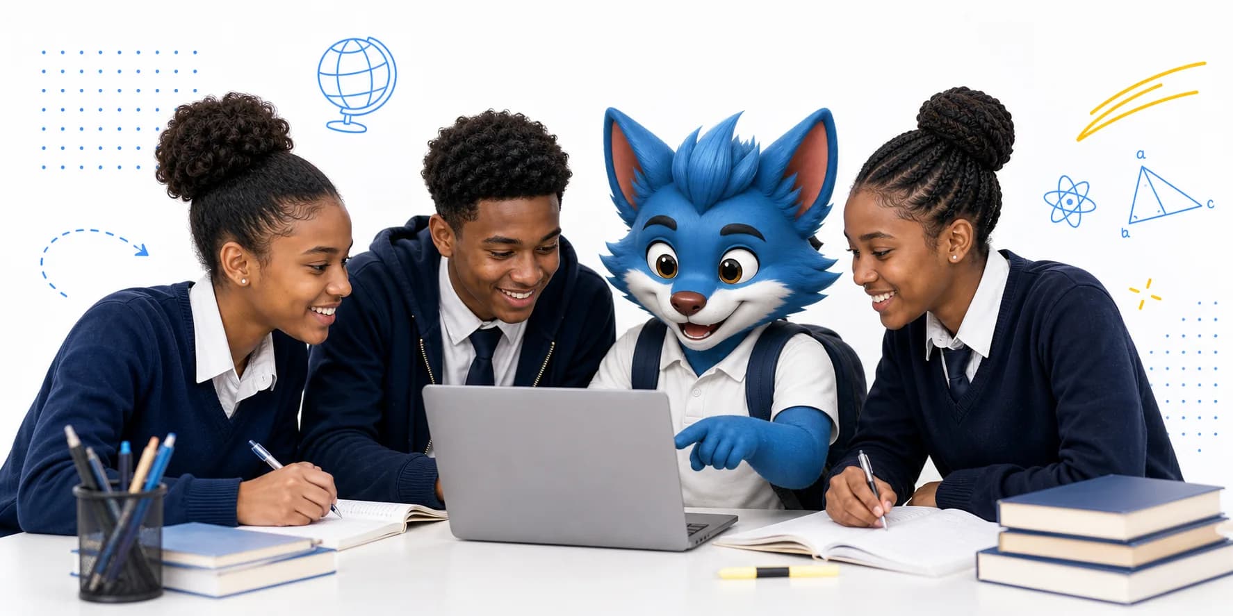 Ethiopian students studying with Luma at a laptop