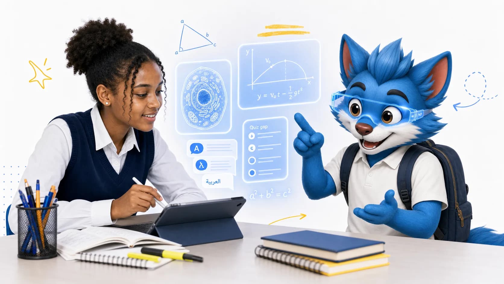 Student and Luma using AR learning overlays