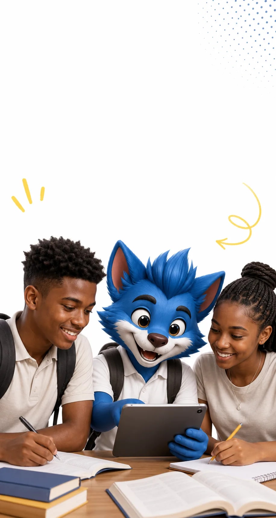 Ethiopian students studying with Luma, the LucyBridge mascot